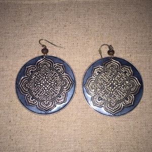 Blue sun oversized earrings. Boho style.